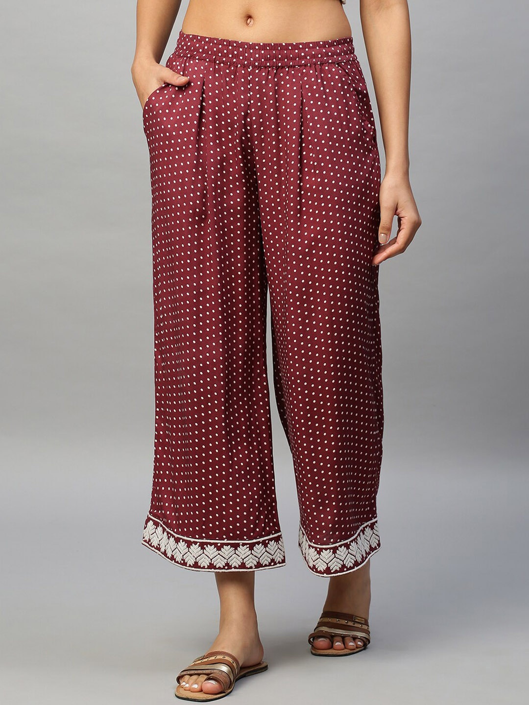 

Chemistry Women Polka Dot Printed Prallel Trousers, Burgundy
