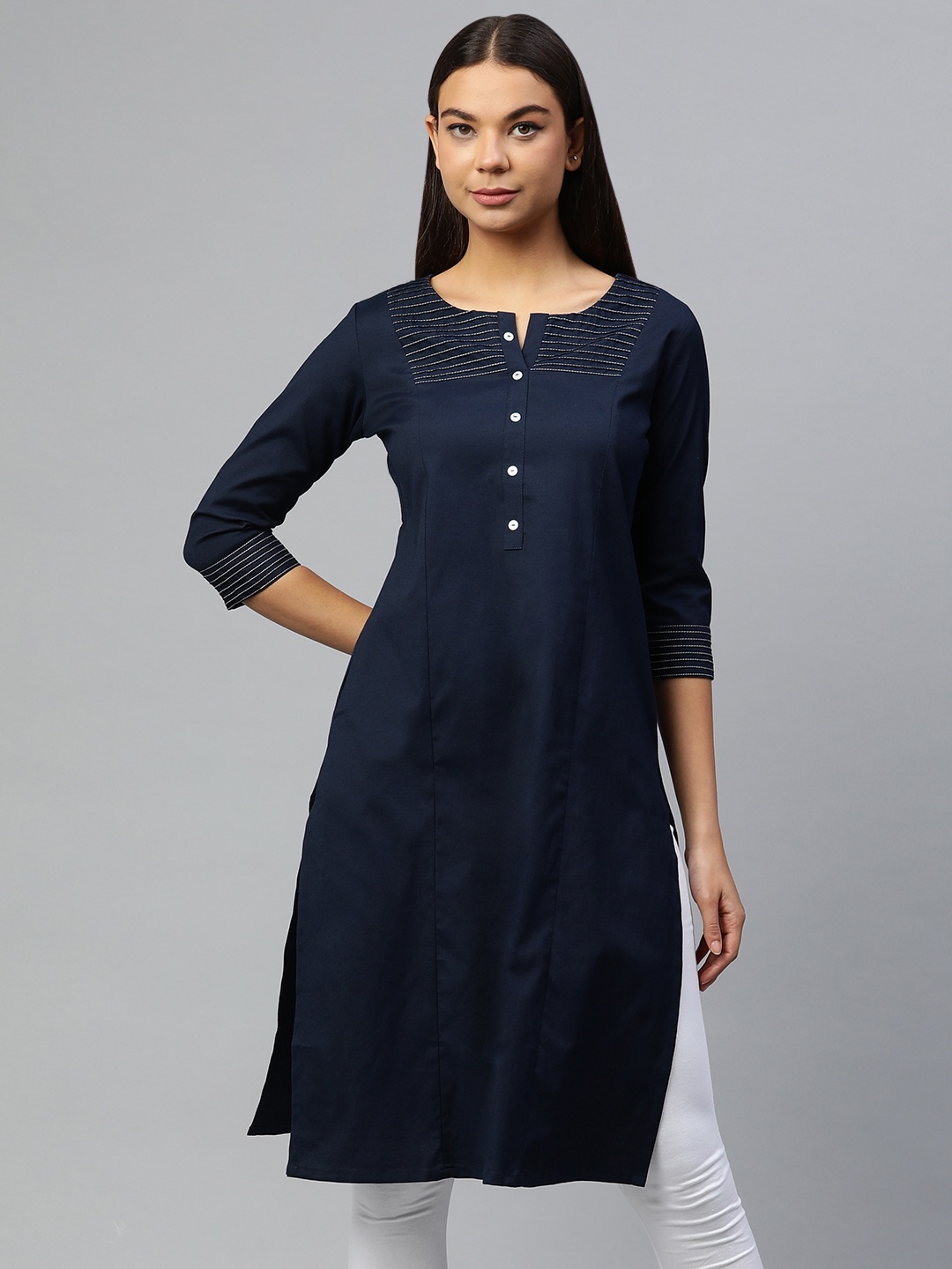 

ETIQUETTE Women Solid Kurta, Navy blue
