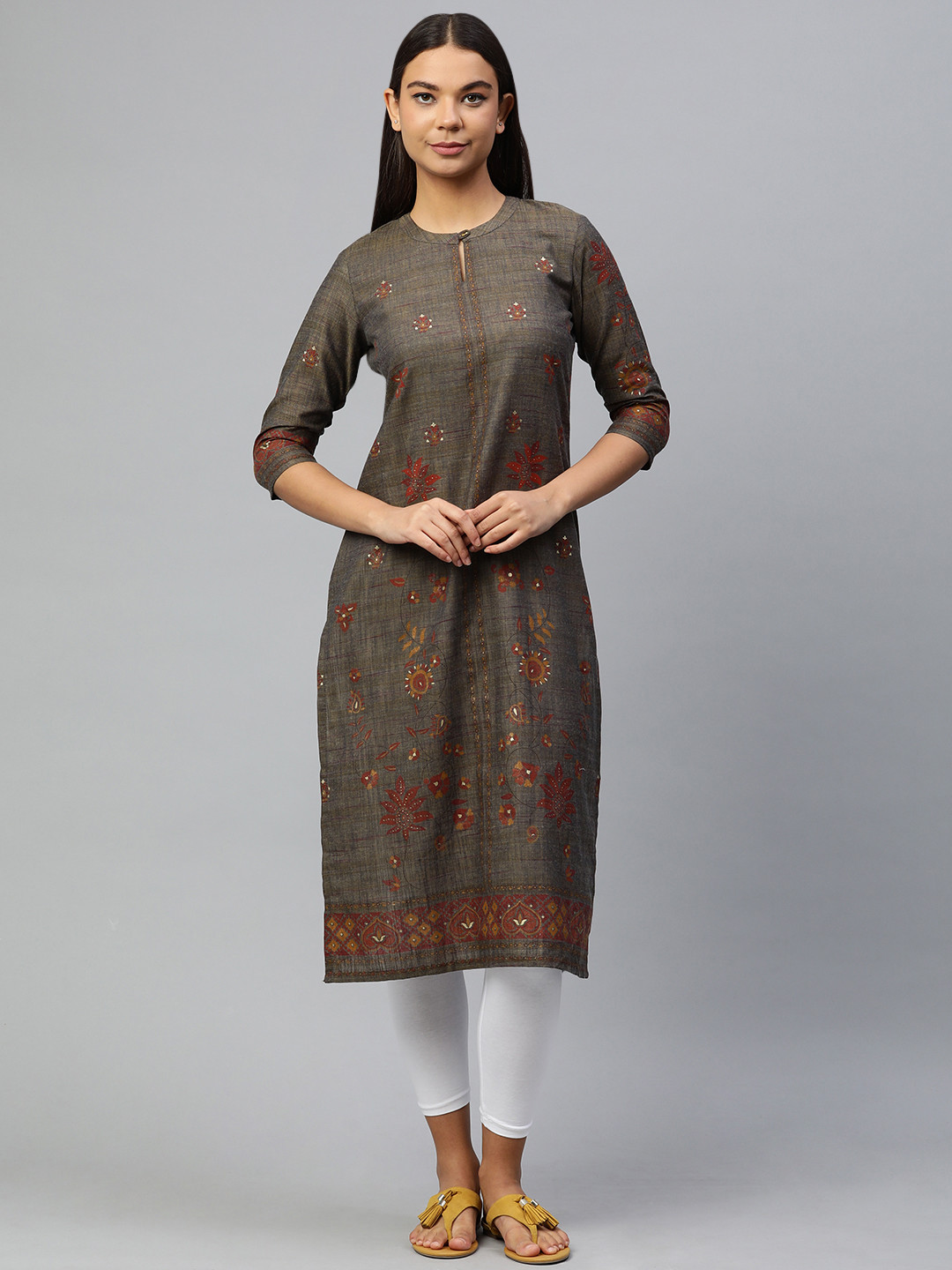 

ETIQUETTE Women Ethnic Motifs Printed Kurta, Grey