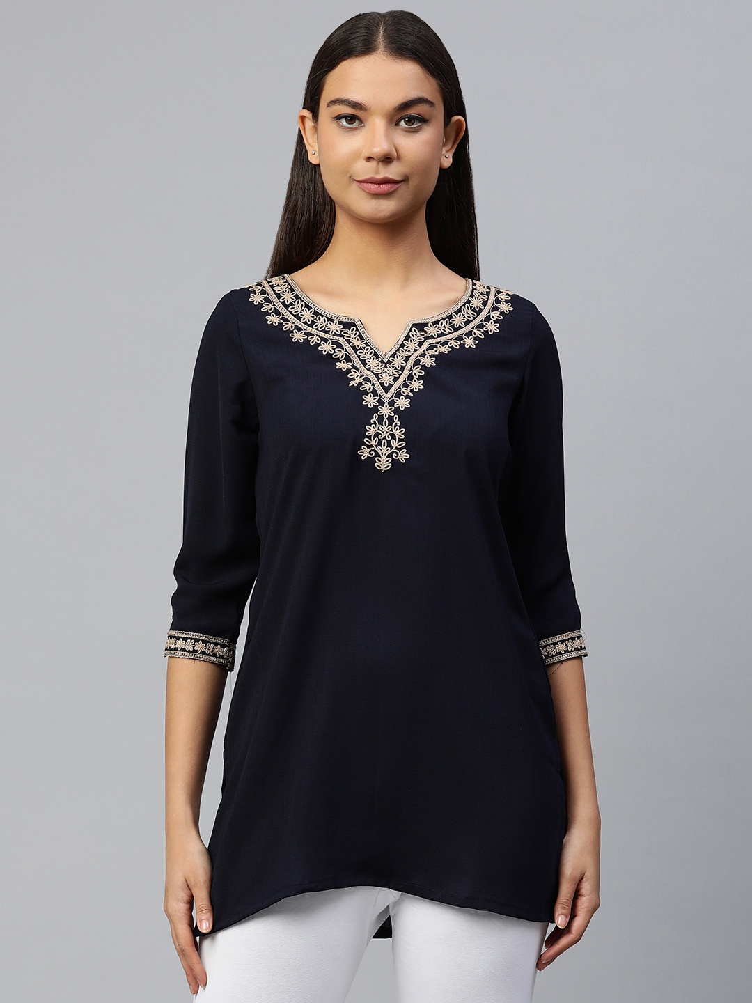 

ETIQUETTE Embroidered Kurti, Navy blue