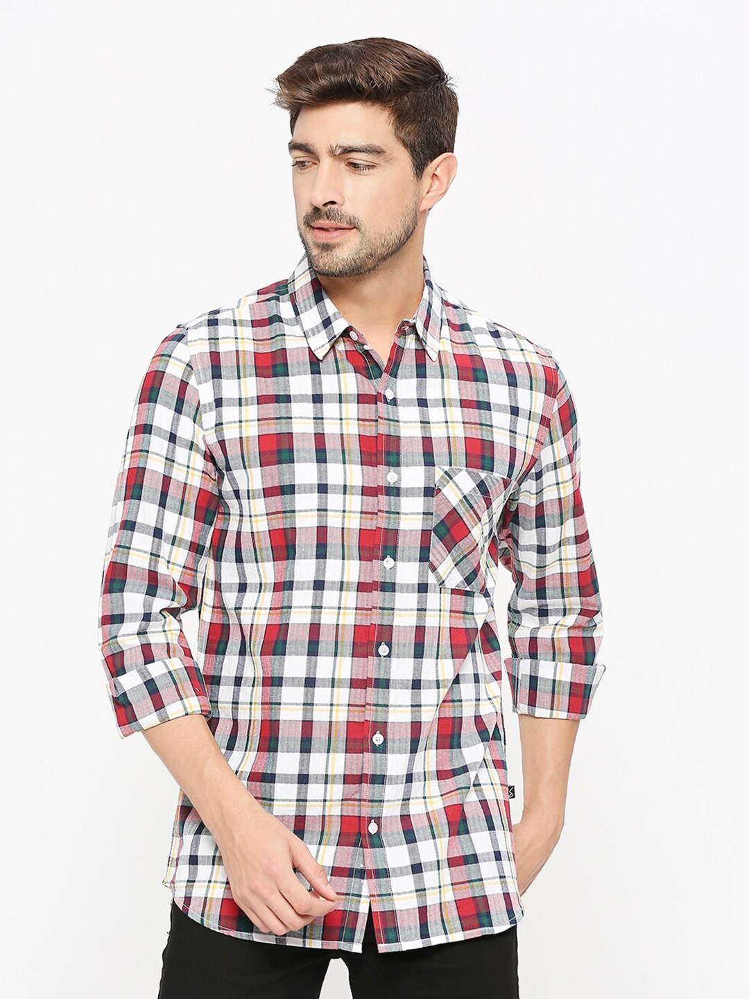 

Solemio Comfort Slim Fit Checked Casual Cotton Shirt, Red