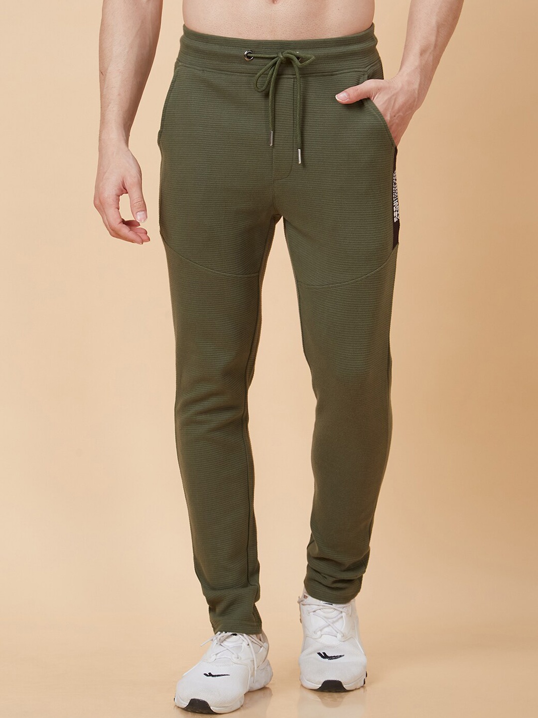 

Globus Men Olive Green Mid-Rise Pure Cotton Sports Track Pants