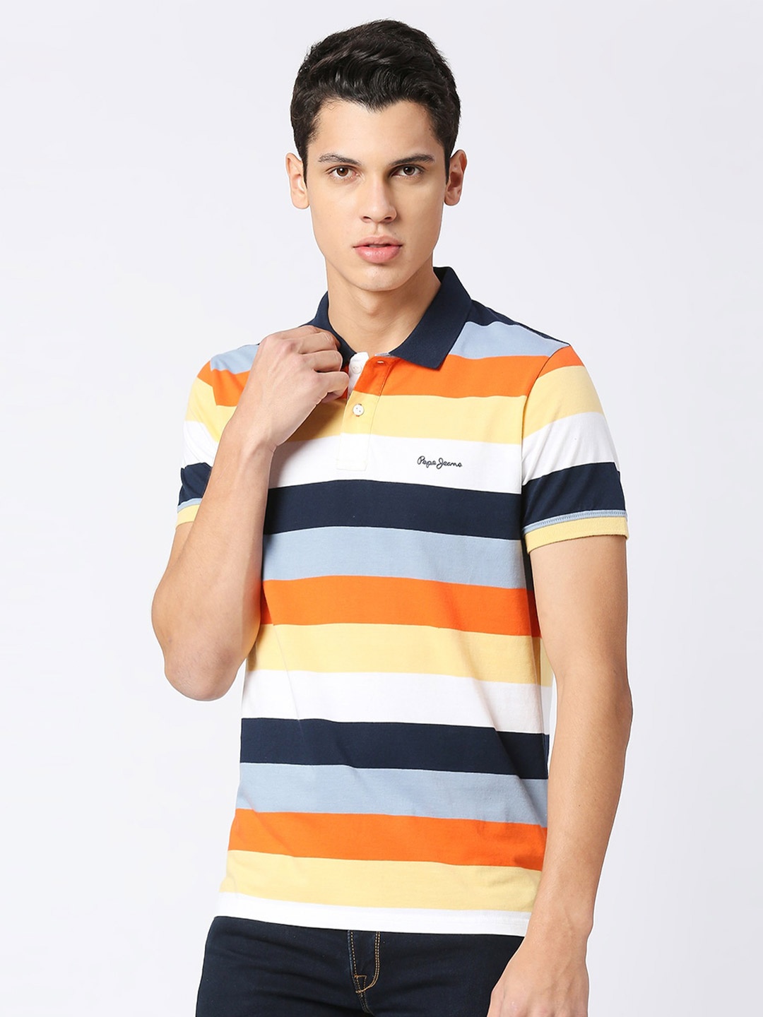 

Pepe Jeans Striped Half Sleeve Pure Cotton Polo T-shirt, White