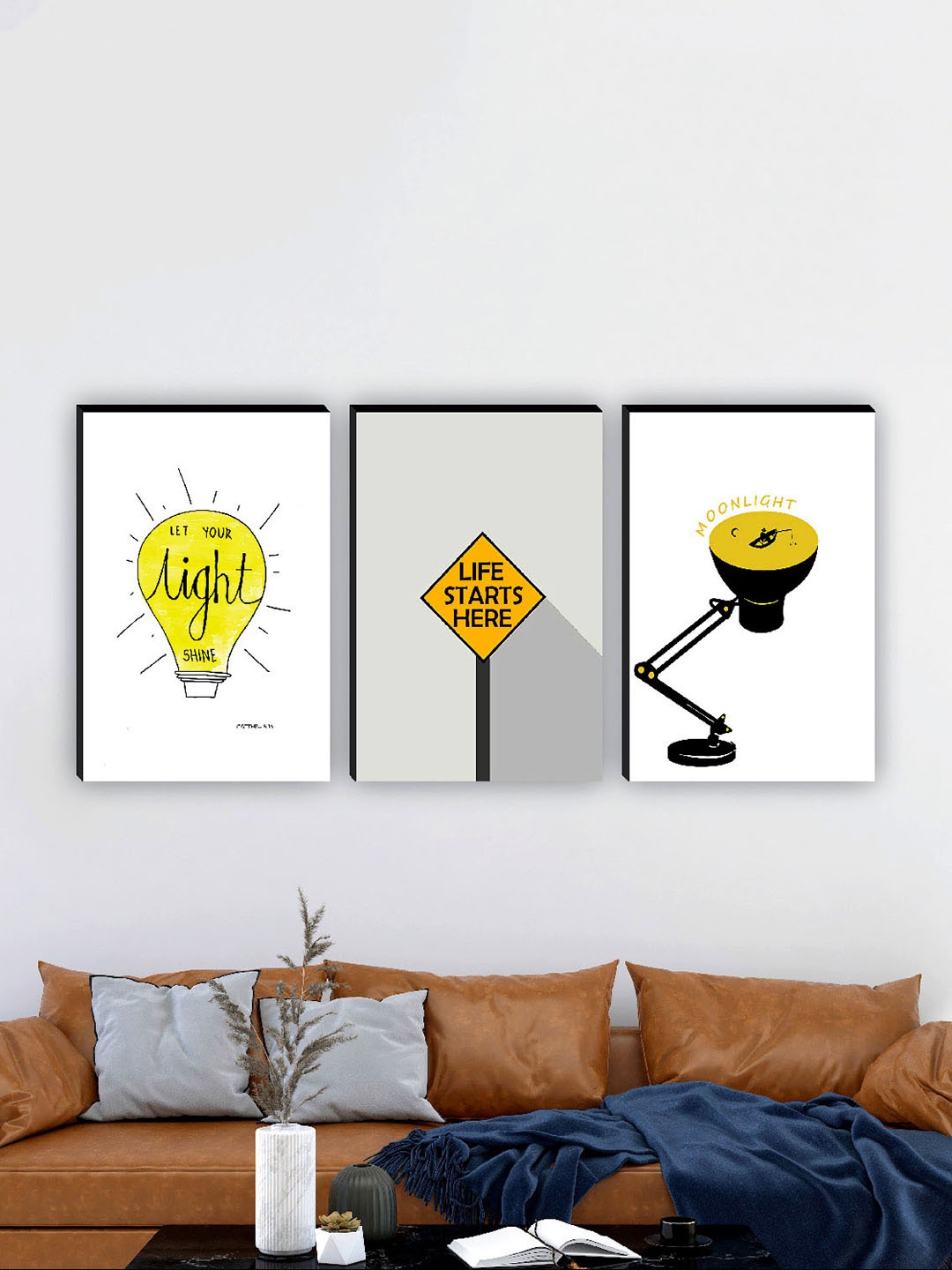 

SAF White & Yellow 3 Pieces Motivational Quotes Painting Waterproof Wall Arts