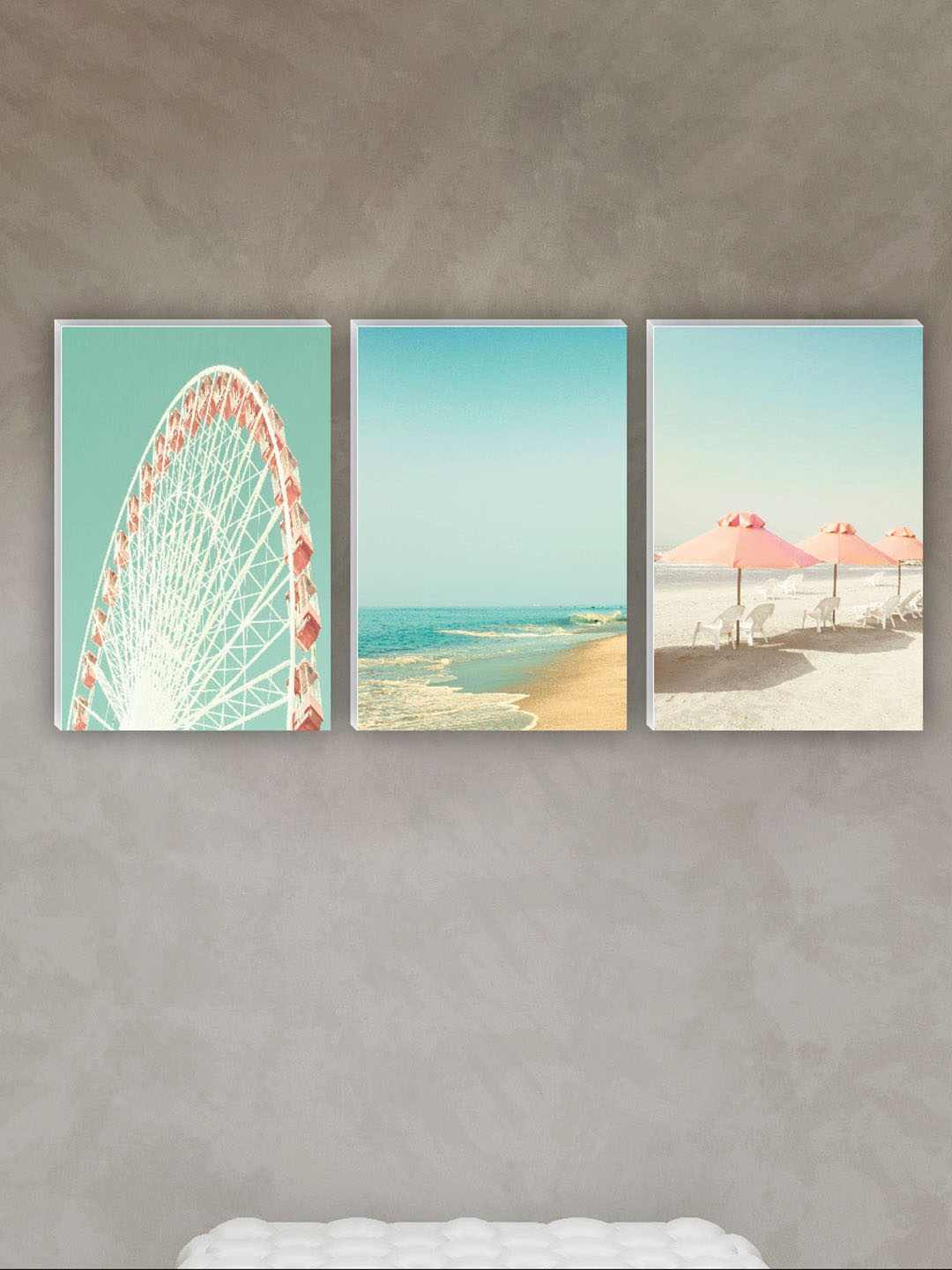 

SAF Blue & Pink 3 Pieces Beach Painting Waterproof Wall Arts