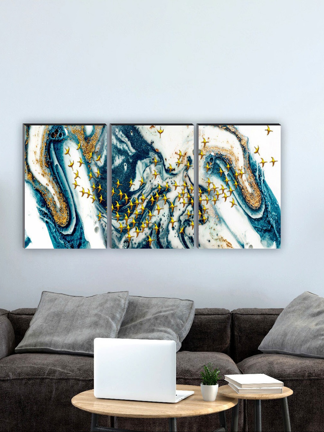 

SAF White & Blue 3 Pieces Abstract Wall Arts