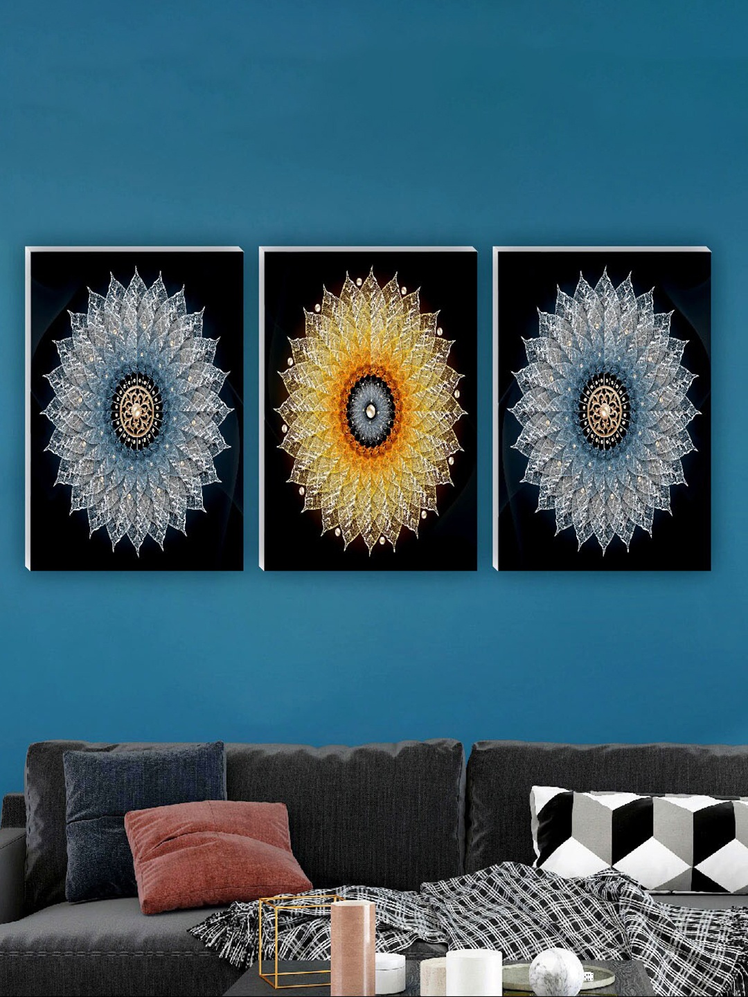 

SAF Black & Blue 3 Pieces Butterfly Painting Waterproof Wall Arts