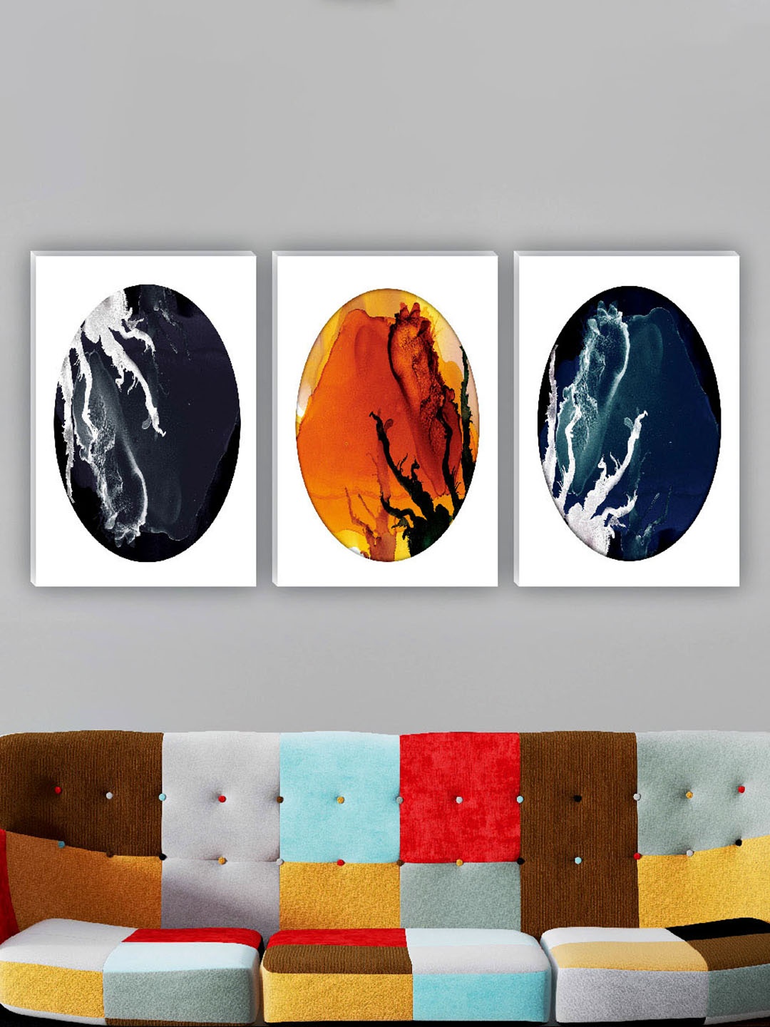 

SAF White & Black 3 Pieces Abstract Painting Waterproof Wall Arts