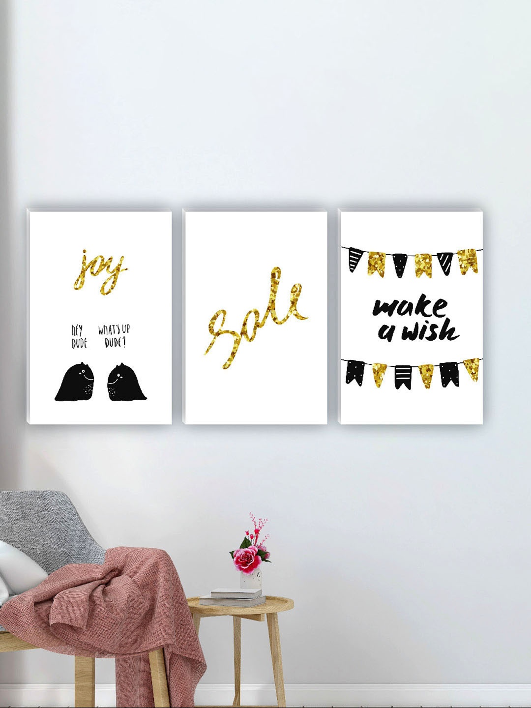 

SAF White & Yellow 3 Pieces Painting Waterproof Wall Arts