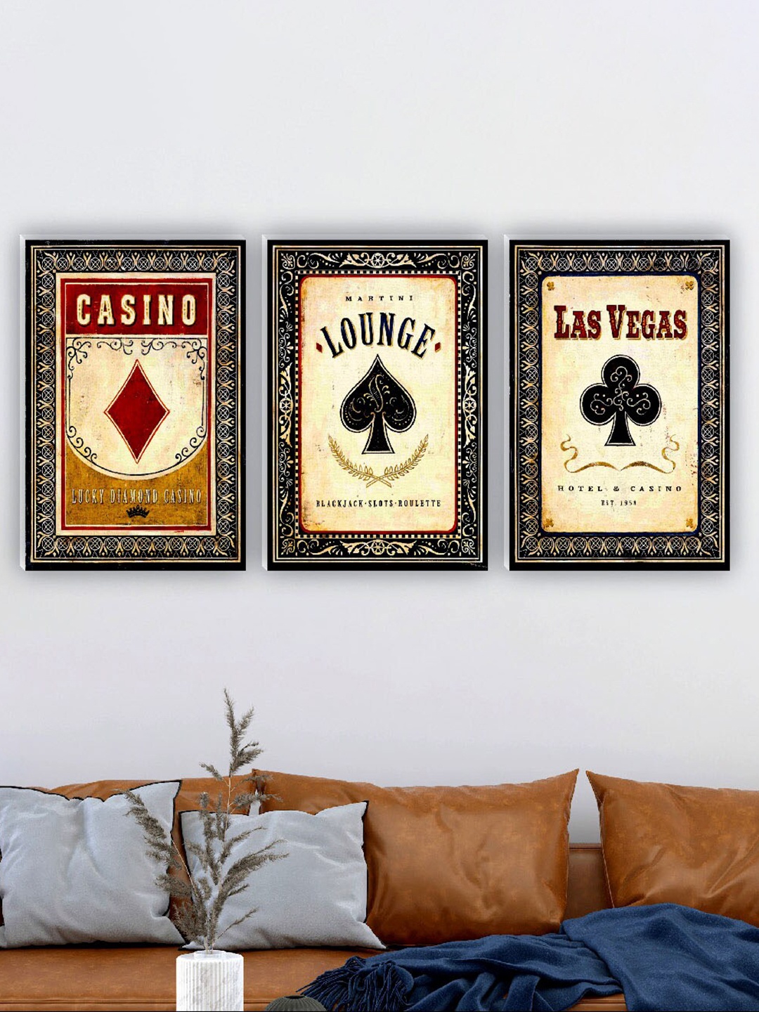 

SAF Beige & Black 3 Pieces Unique Art Wall Art Painting