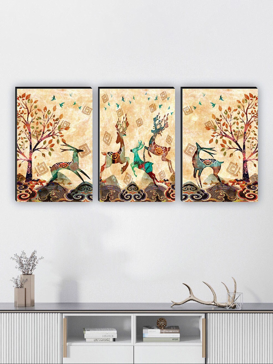 

SAF Beige & Green 3 Pieces Tree Painting Wall Art