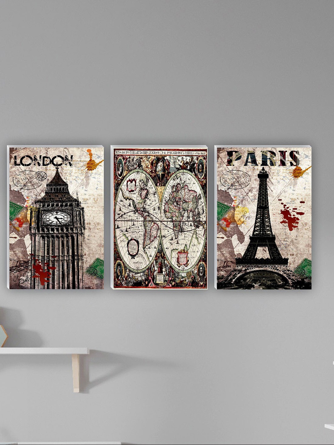 

SAF White & Green 3 Pieces London & Paris Wall Art