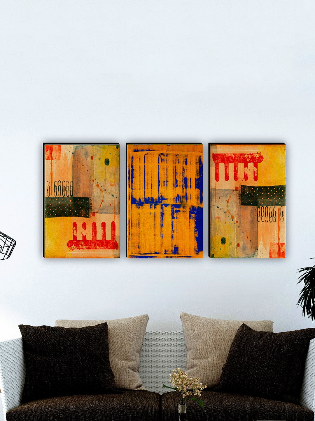 

SAF Brown & Blue 3 Pieces Abstract Matte Finish Wall Art