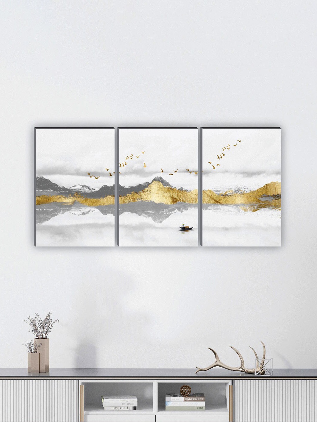 

SAF White & Grey 3 Pieces Abstract Matte Finish Wall Art