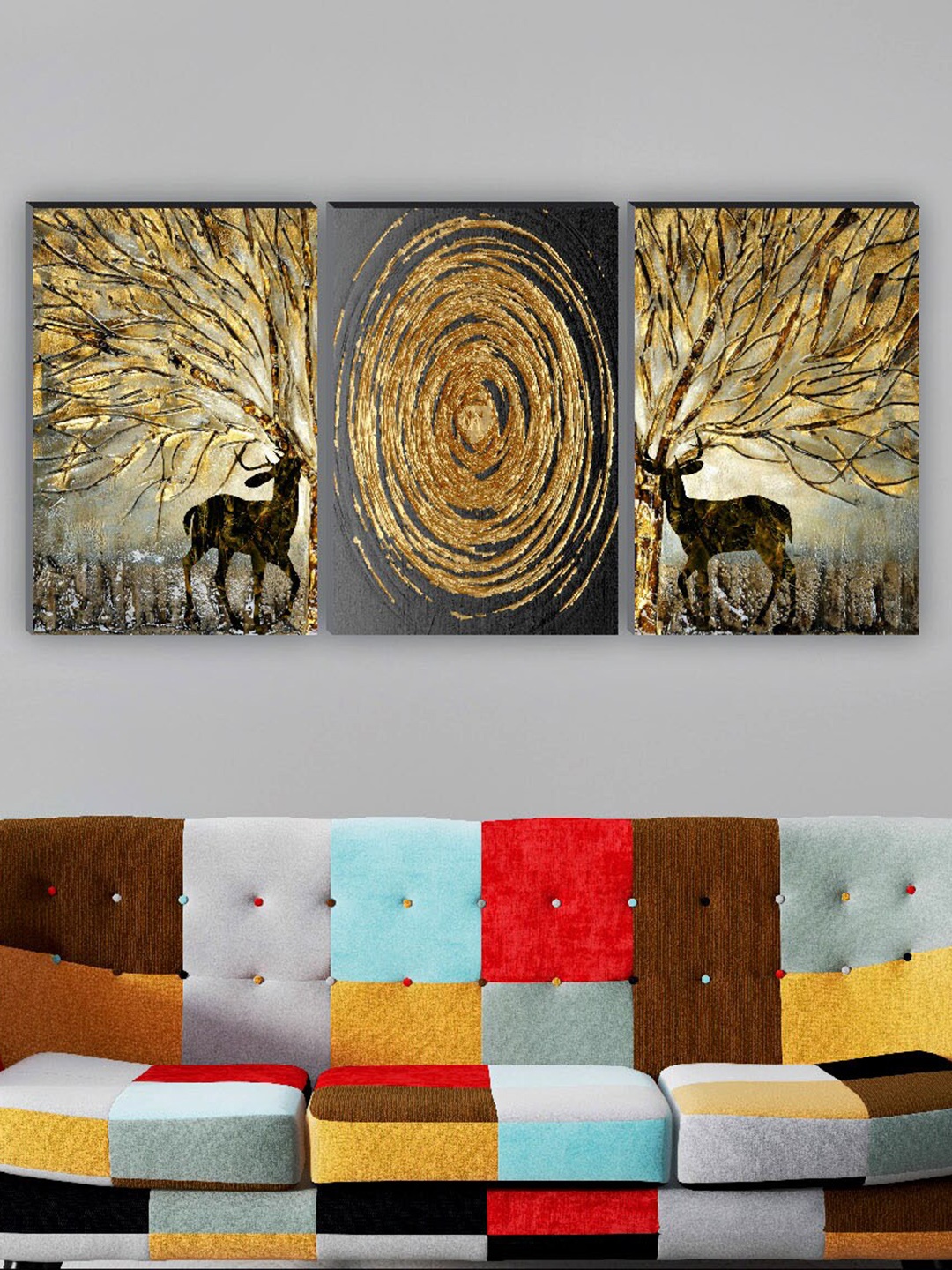 

SAF Grey & Golden Toned 3 Pieces Painting Wall Arts
