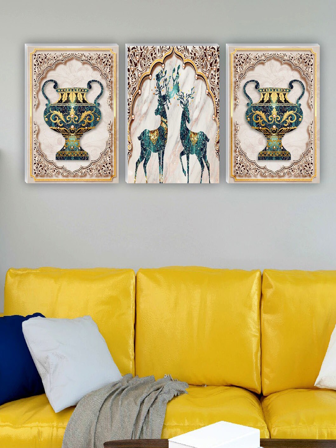 

SAF Blue & Peach Colored 3 Pieces Painting Water Proof Wall Art