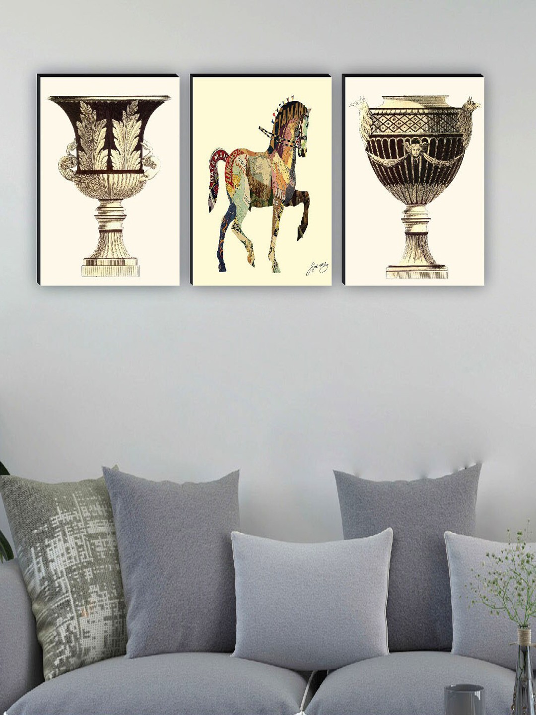 

SAF Beige & Black 3 Pieces Horse Painting Wall Arts