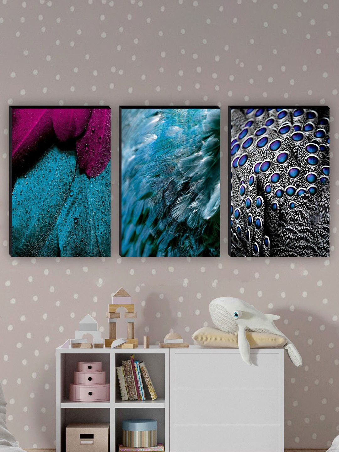 

SAF Blue & Black 3 Pieces Abstract Painting Wall Arts