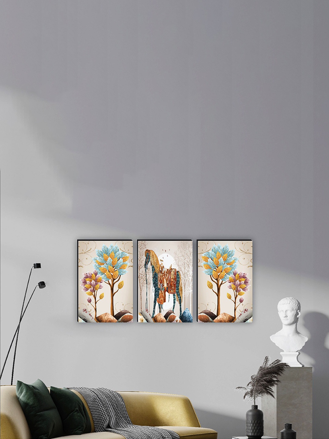 

SAF Grey & Blue 3 Pieces Horse Painting Wall Arts
