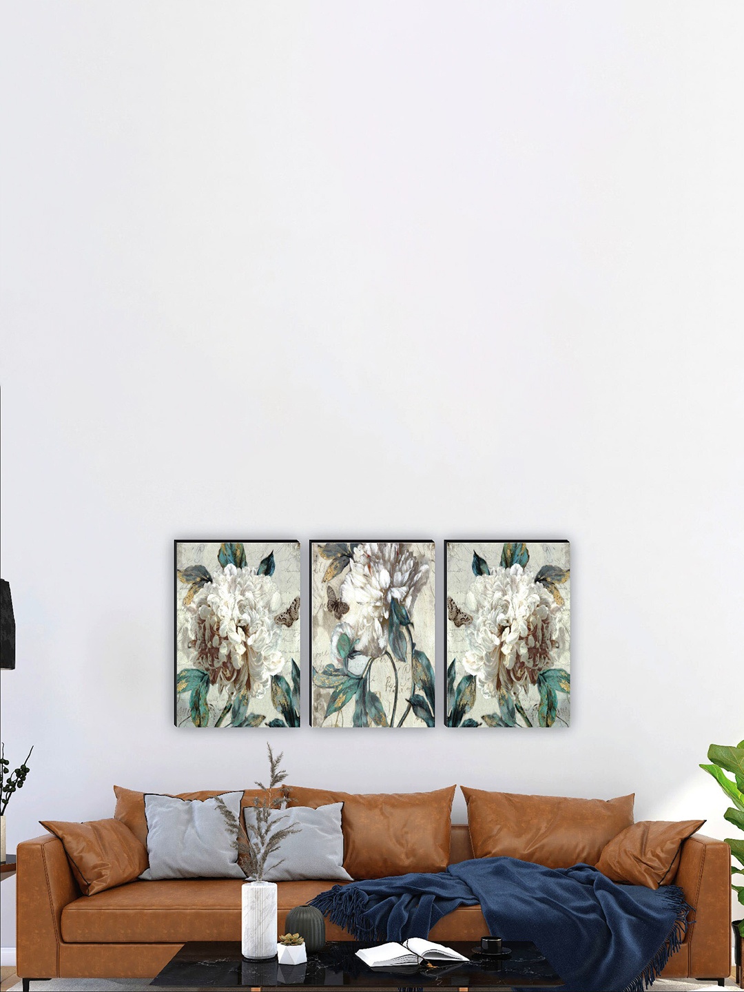

SAF Cream Colored & Green 3 Pieces Flower Painting Wall Art