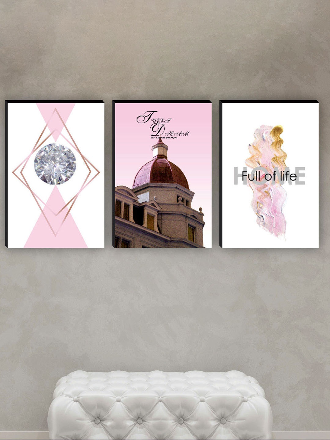 

SAF White & Pink 3 Pieces Painting Wall Art