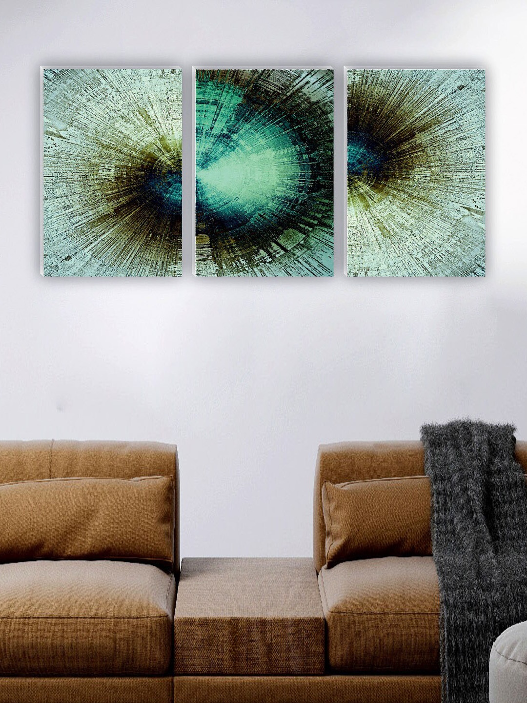 

SAF Green & Black 3 Pieces Abstract Painting Wall Art