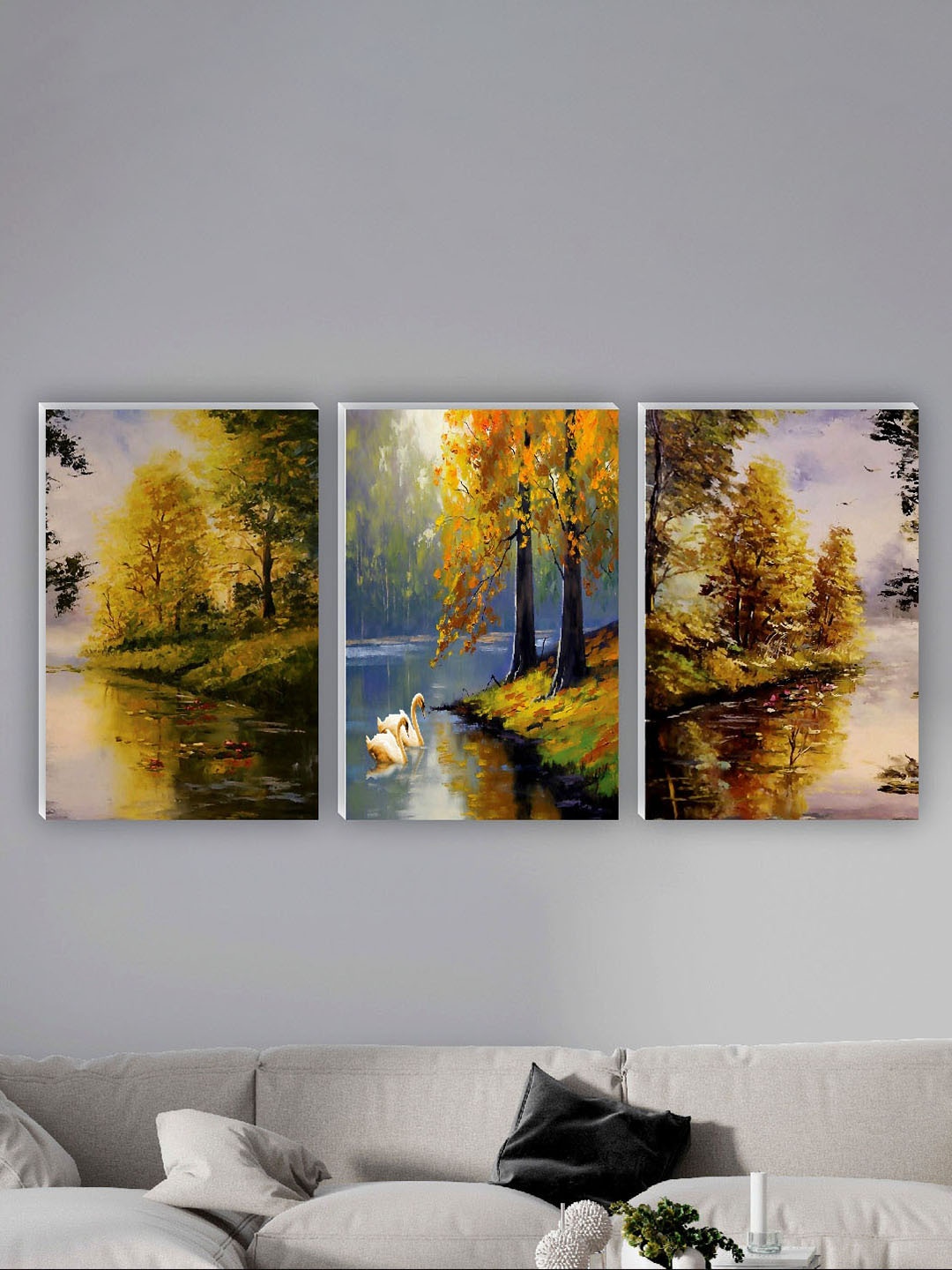 

SAF Yellow & Blue 3 Pieces Abstract Tree Painting Wall Art