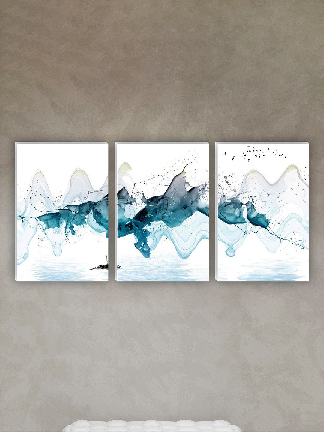 

SAF White & Sea Green 3 Pieces Abstract Painting Wall Art