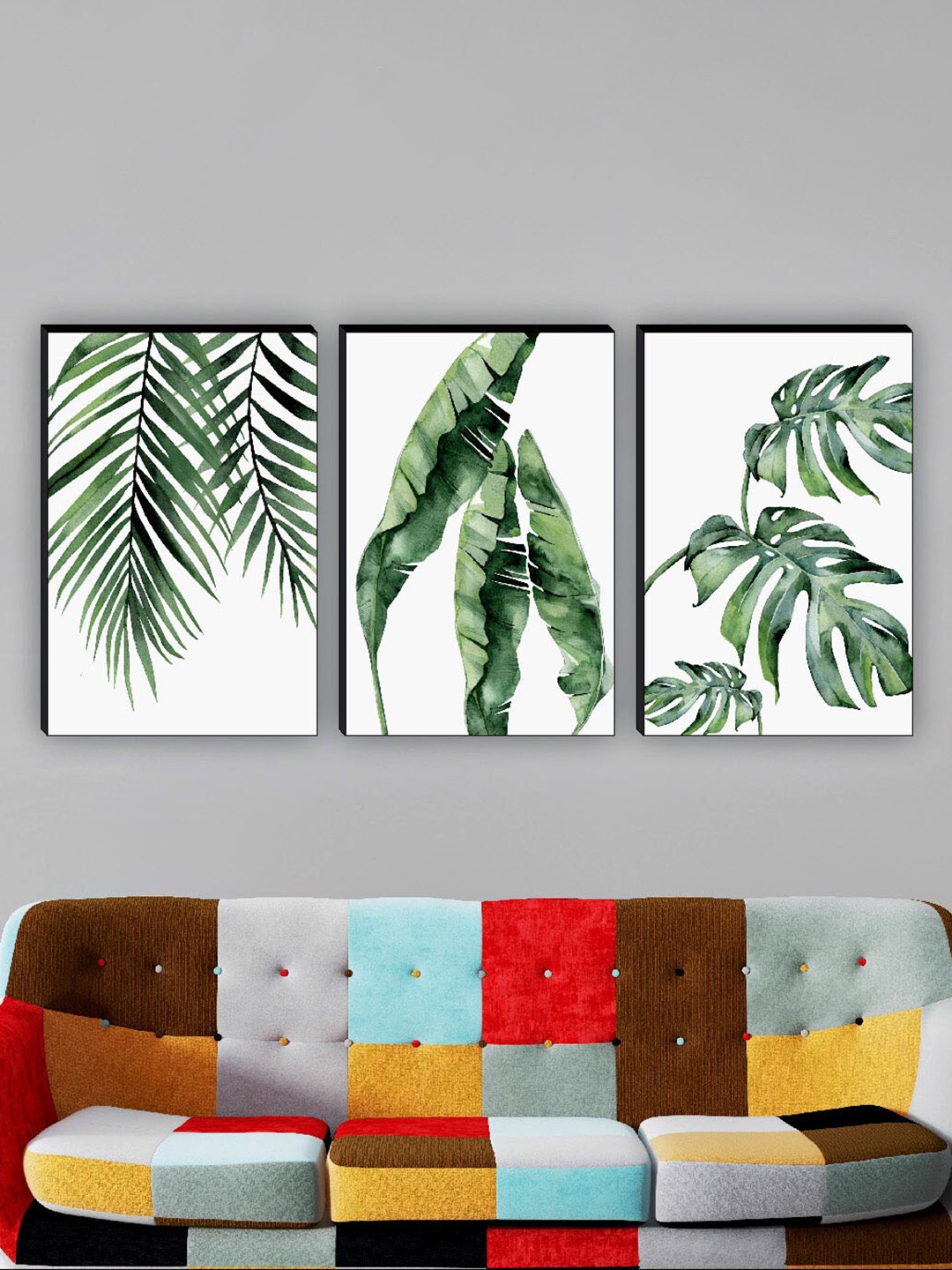 

SAF White & Green 3 Pieces Tropical Leaves Painting Wall Art