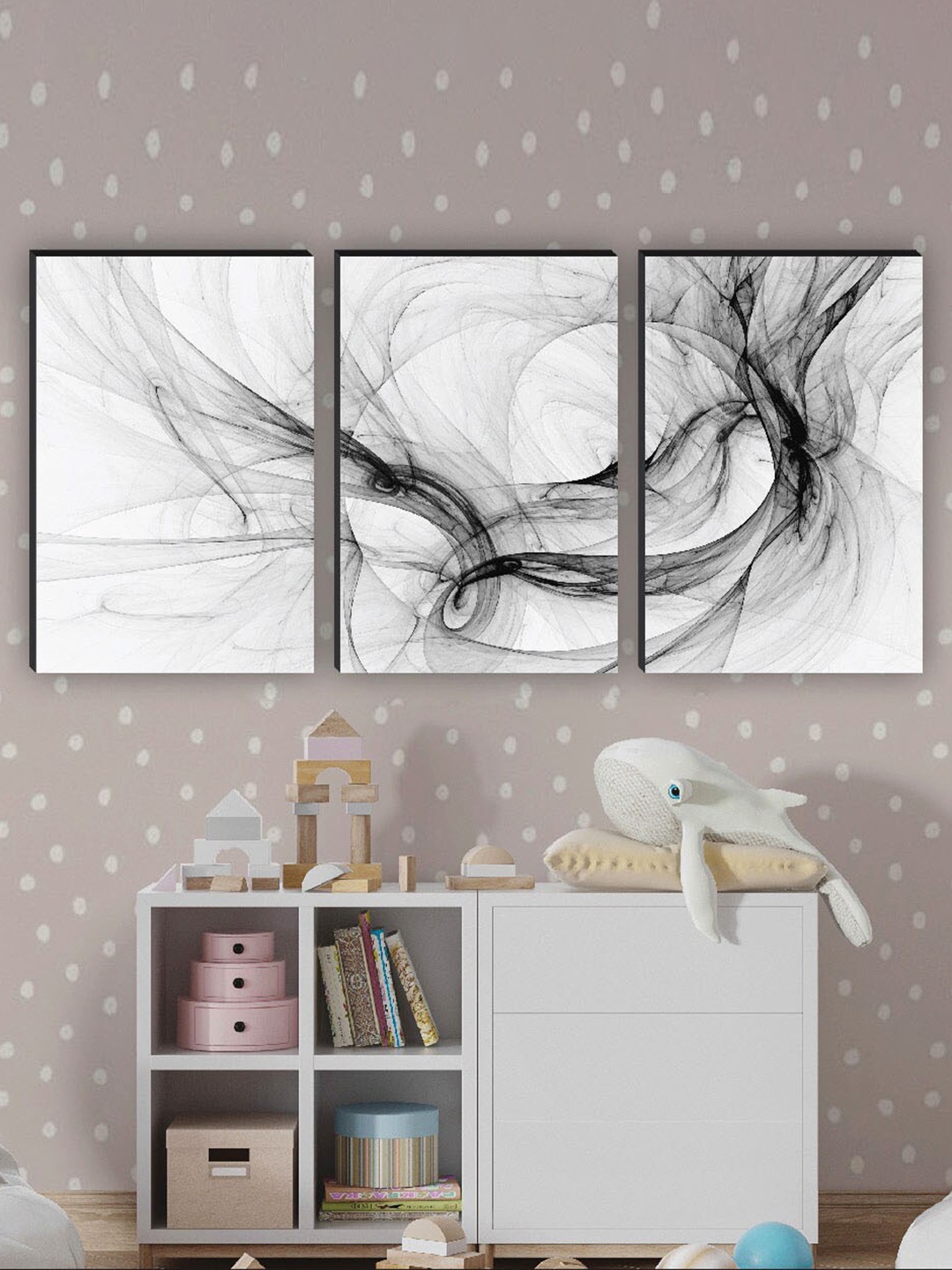 

SAF White & Black 3 Pieces Abstract Painting Wall Art