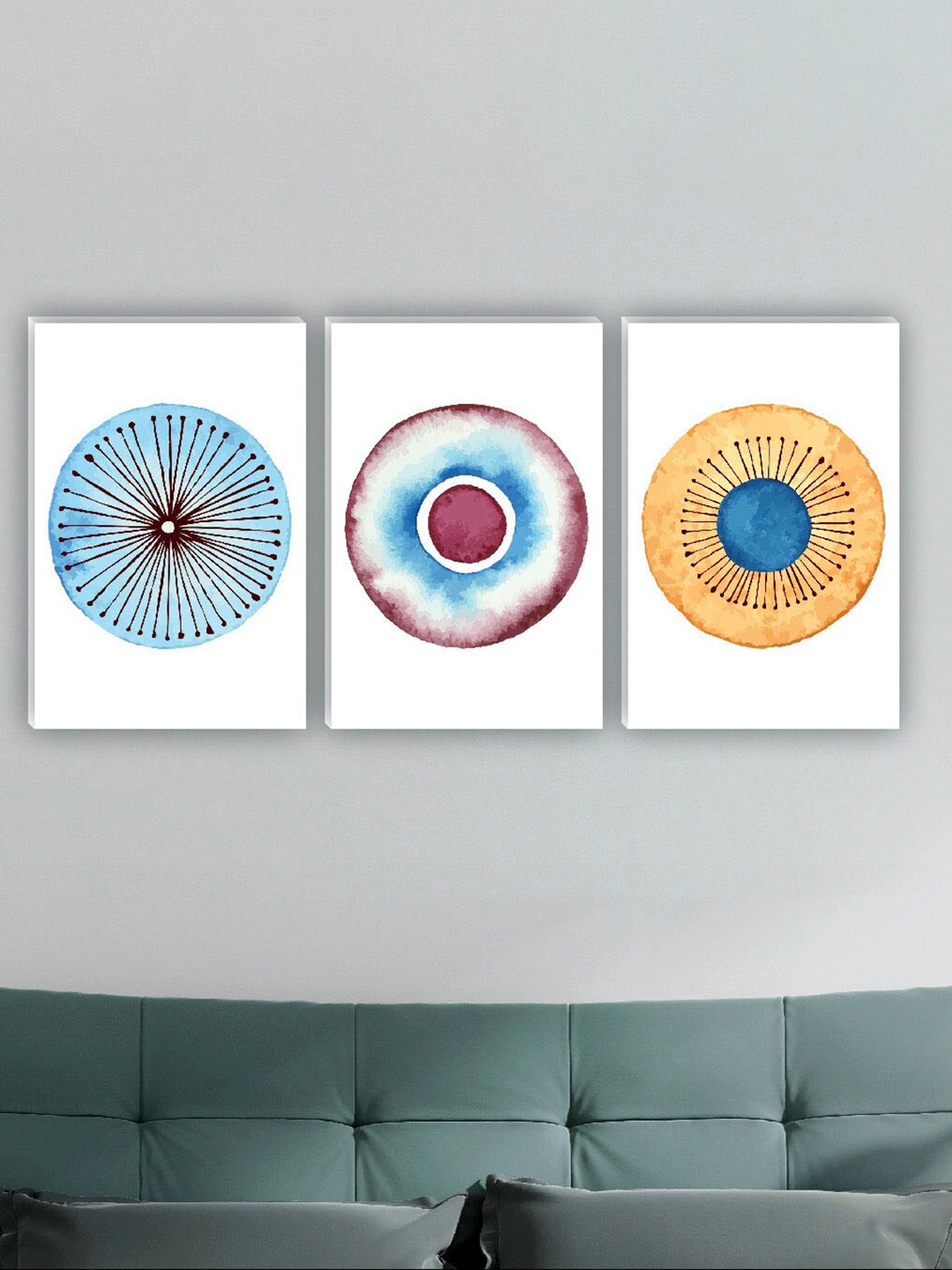 

SAF White & Blue 3 Pieces Abstract Painting Waterproof Wall Art