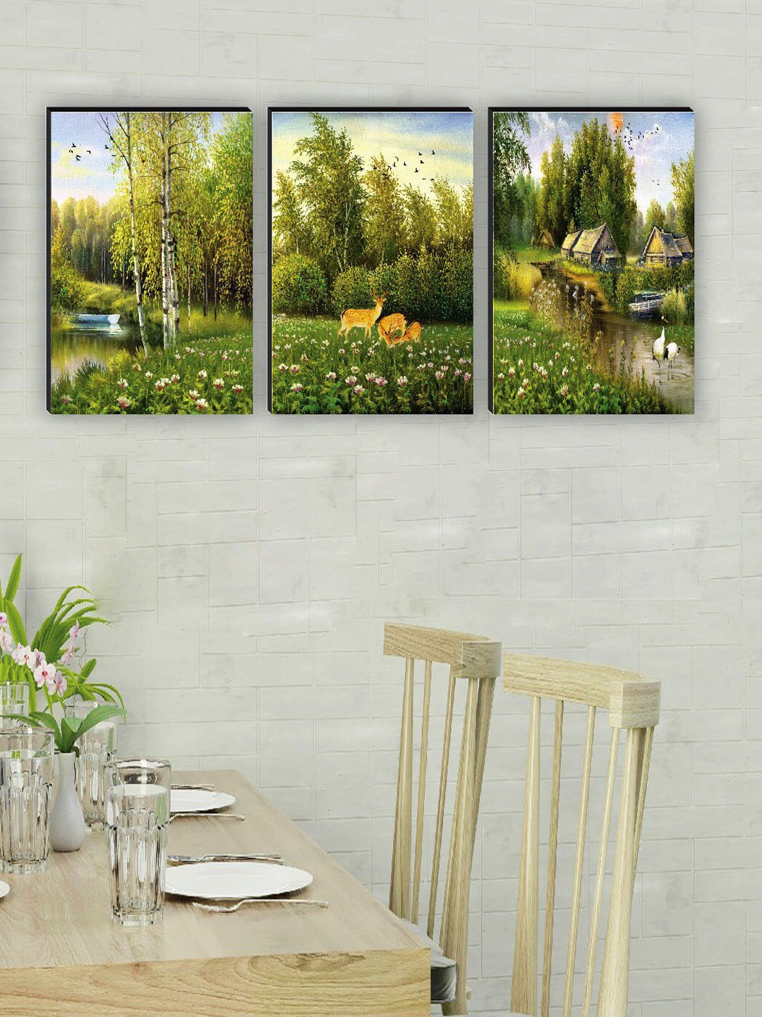 

SAF Green 3 Pieces Painting Waterproof Wall Art