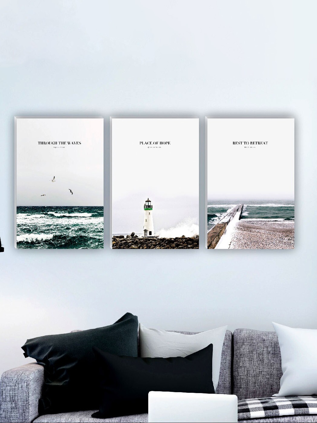 

SAF White & Green 3 Pieces Painting Waterproof Wall Art