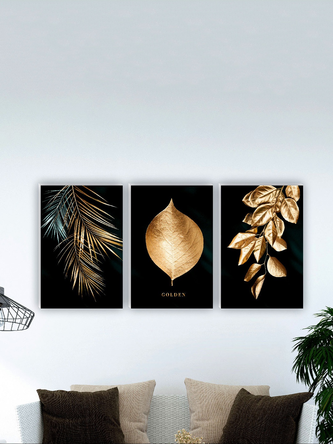 

SAF Black & Yellow 3 Pieces Painting Waterproof Wall Art