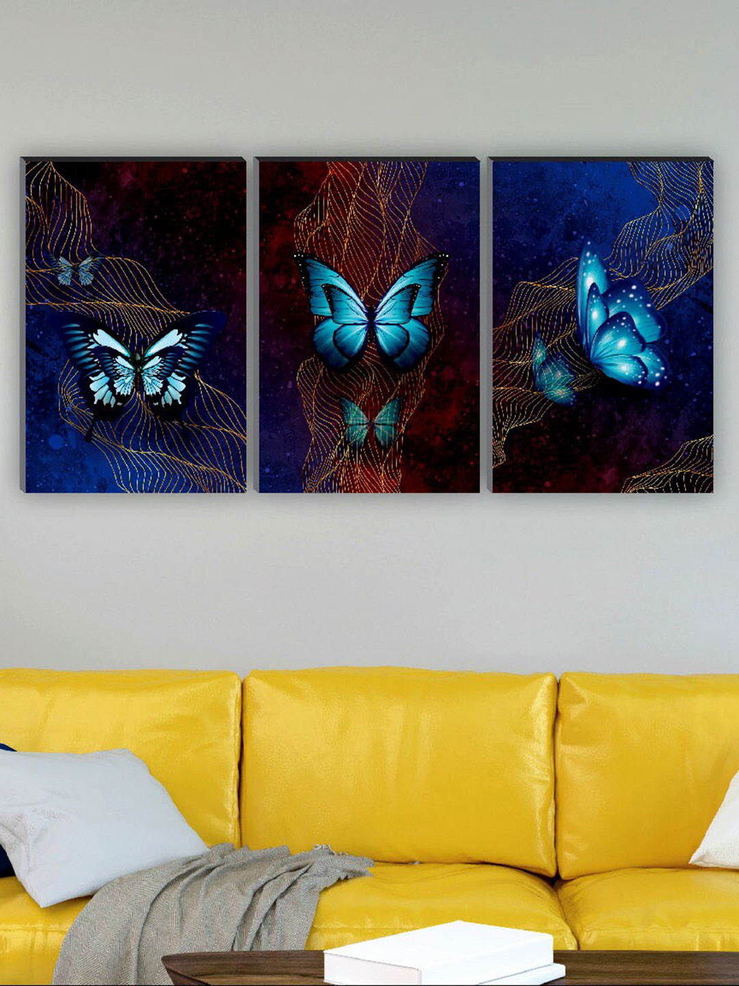 

SAF Blue 3 Pieces Butterfly Painting Waterproof Wall Art