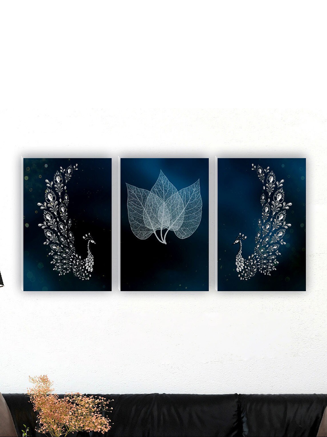 

SAF Black & Blue 3 Pieces Painting Waterproof Wall Art