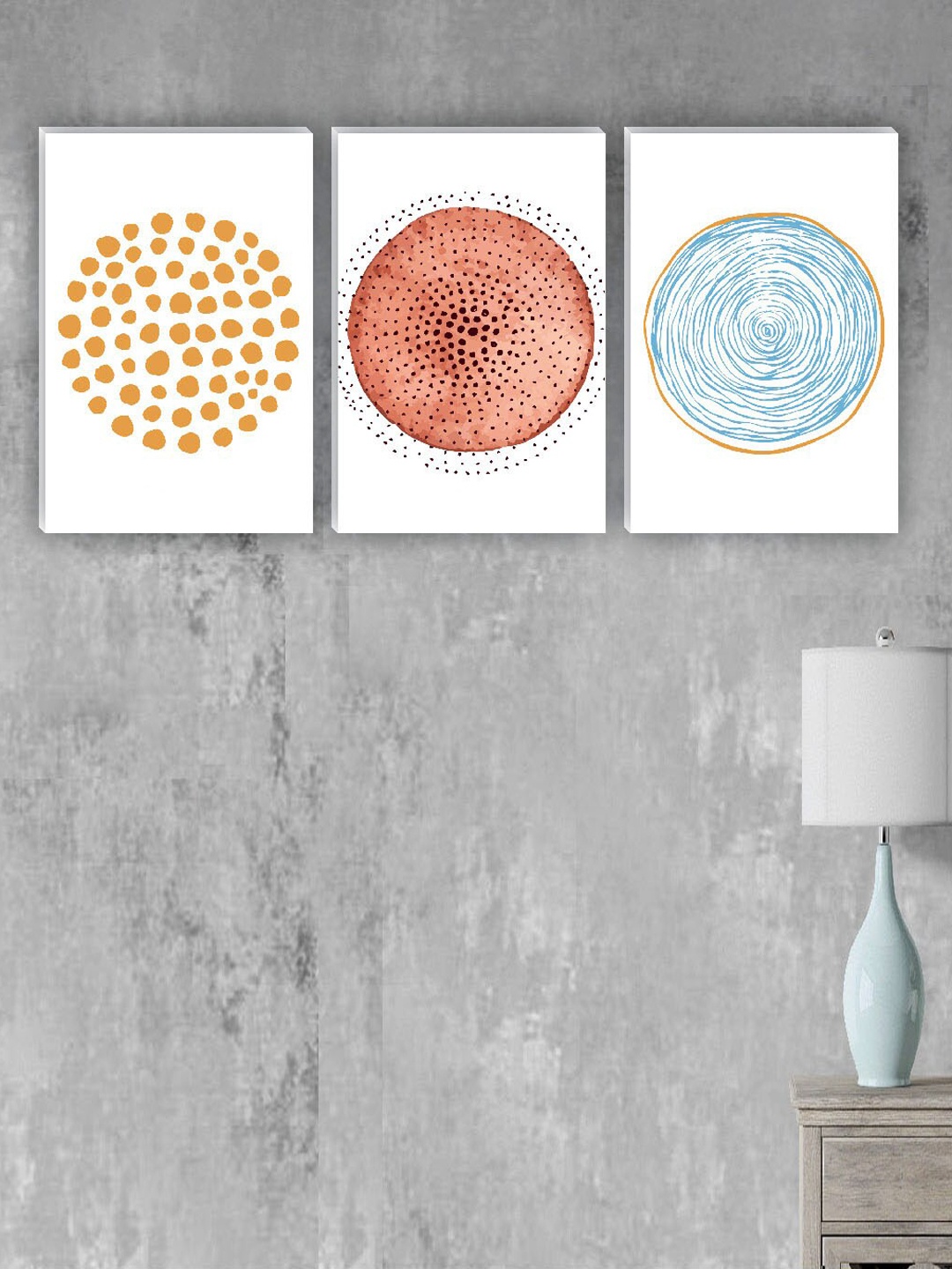 

SAF White & Blue 3 Pieces Abstract Painting Waterproof Wall Art