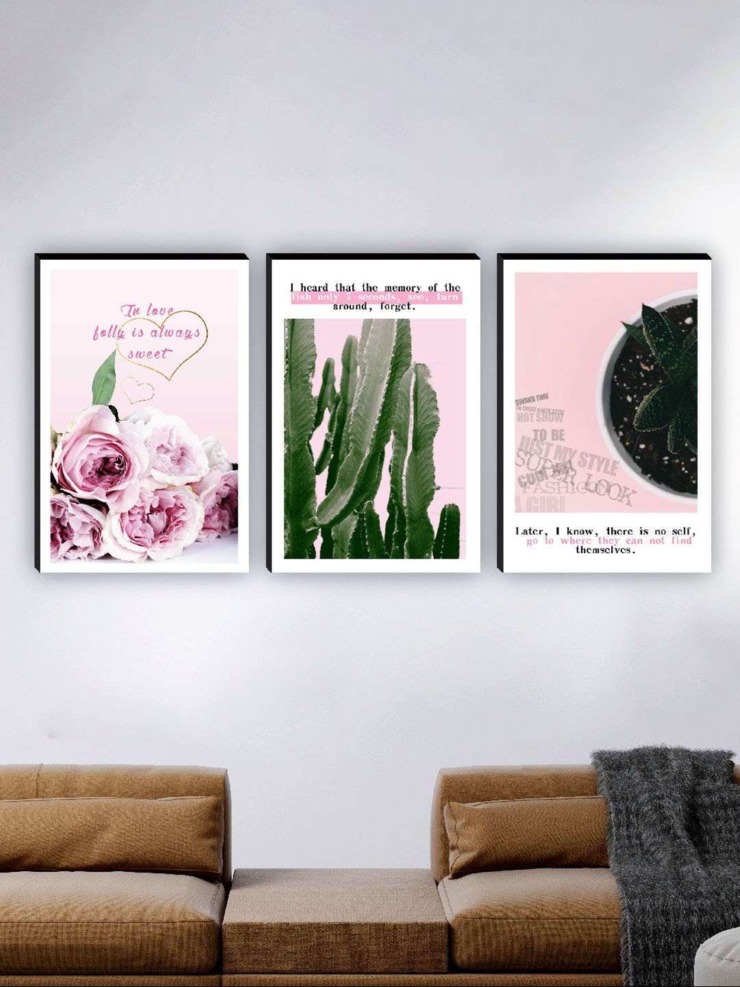 

SAF Pink & White 3 Pieces Painting Waterproof Wall Art