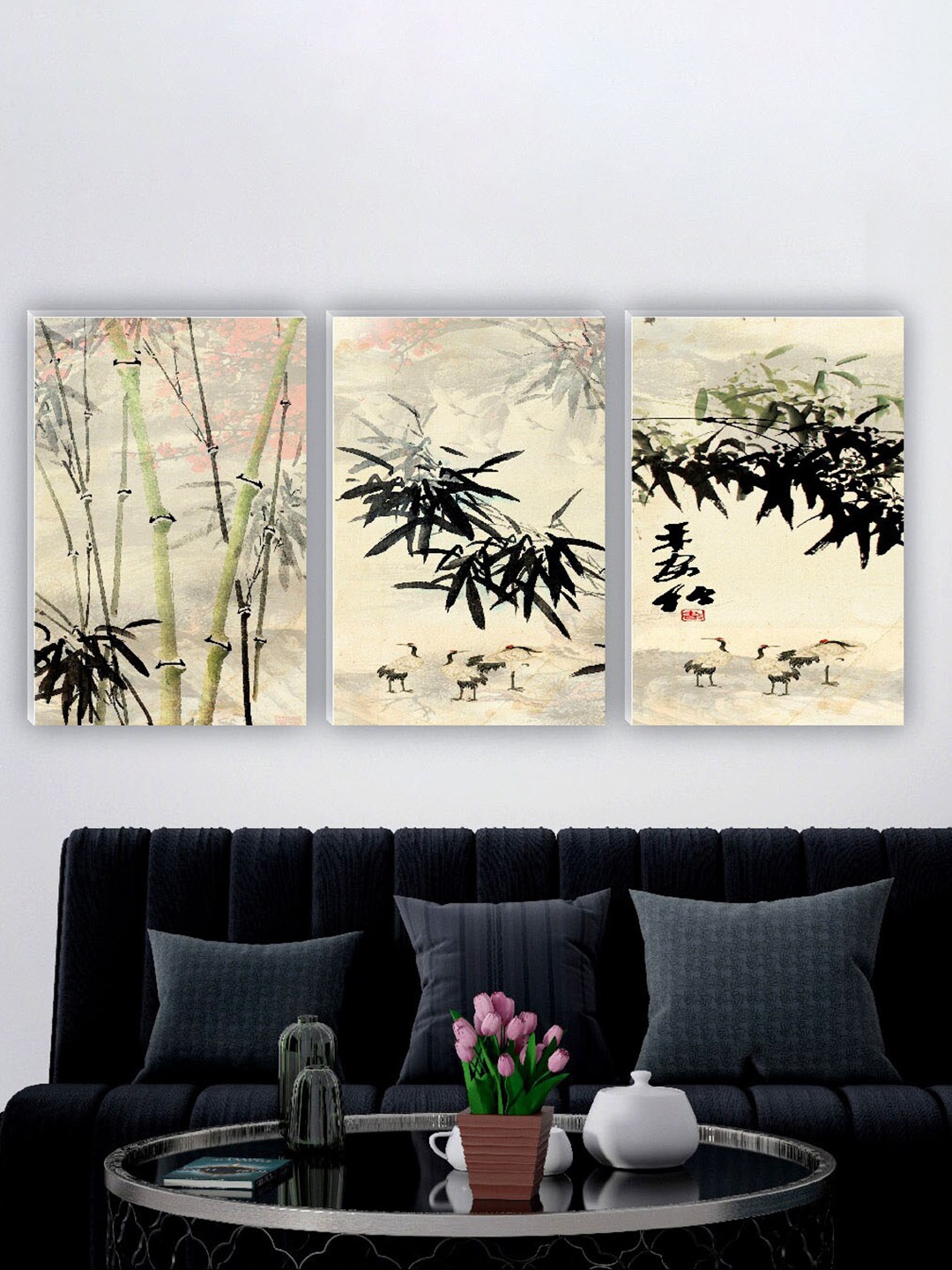 

SAF Beige & Black 3 Pieces Vintage Leaves Painting Wall Arts