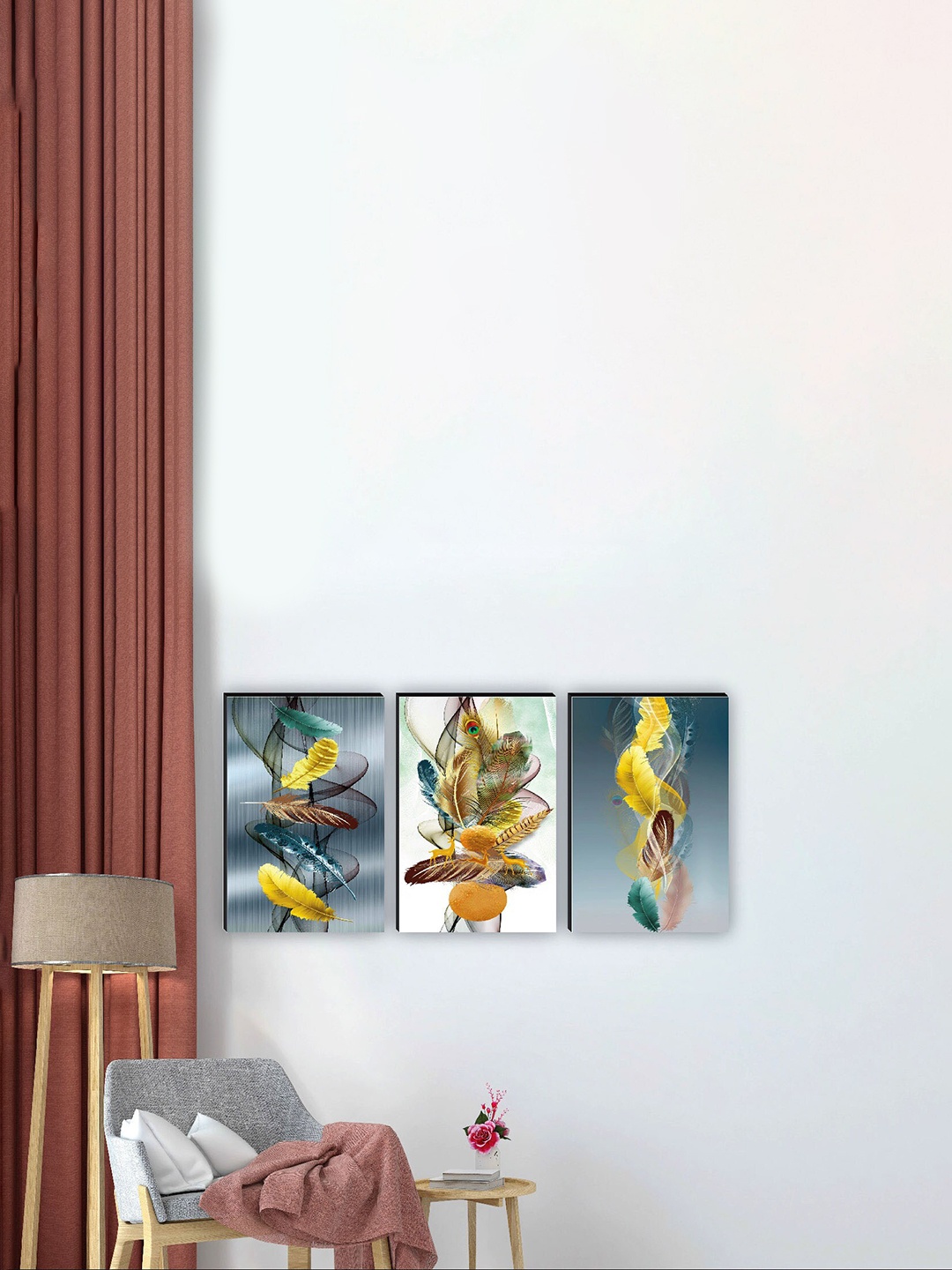 

SAF Grey & Yellow 3 Pieces Painting Waterproof Wall Art