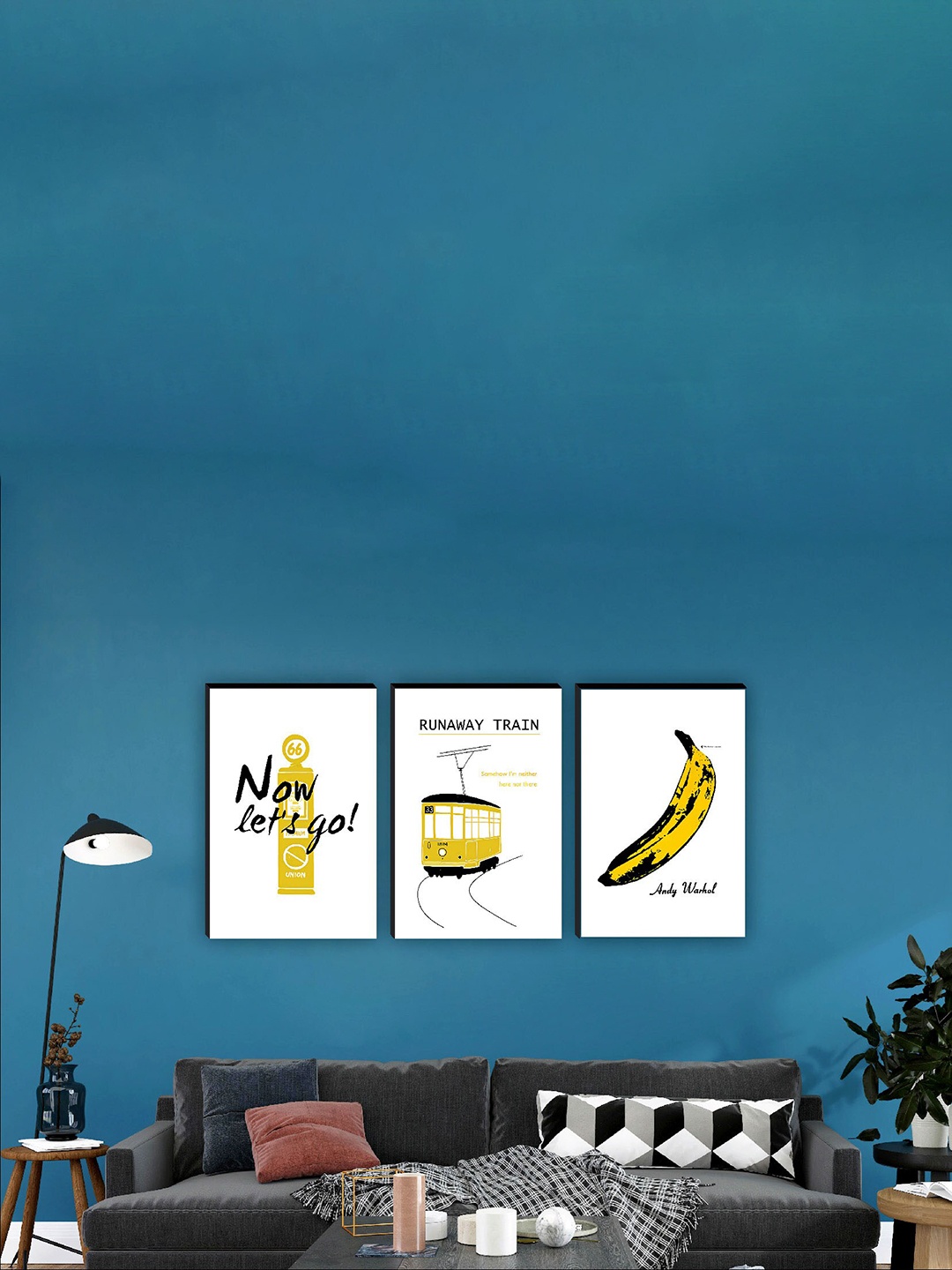 

SAF White & Yellow 3 Pieces Painting Waterproof Wall Art