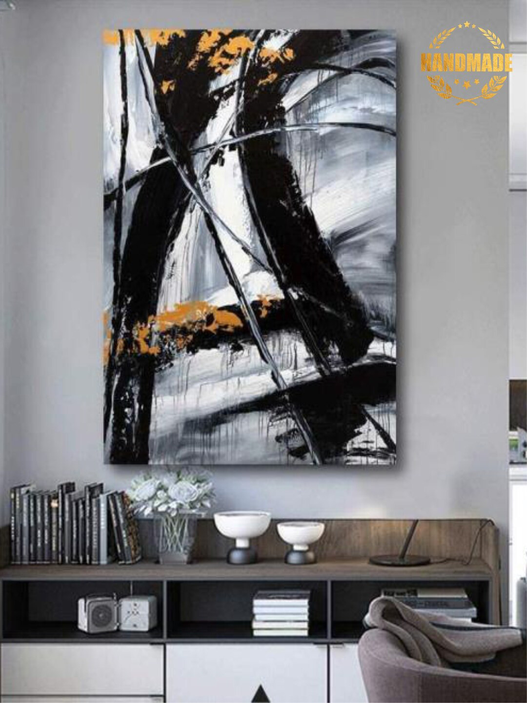 

THE HANDMADE FLAIR Black & Grey Painting Framed Wall Art