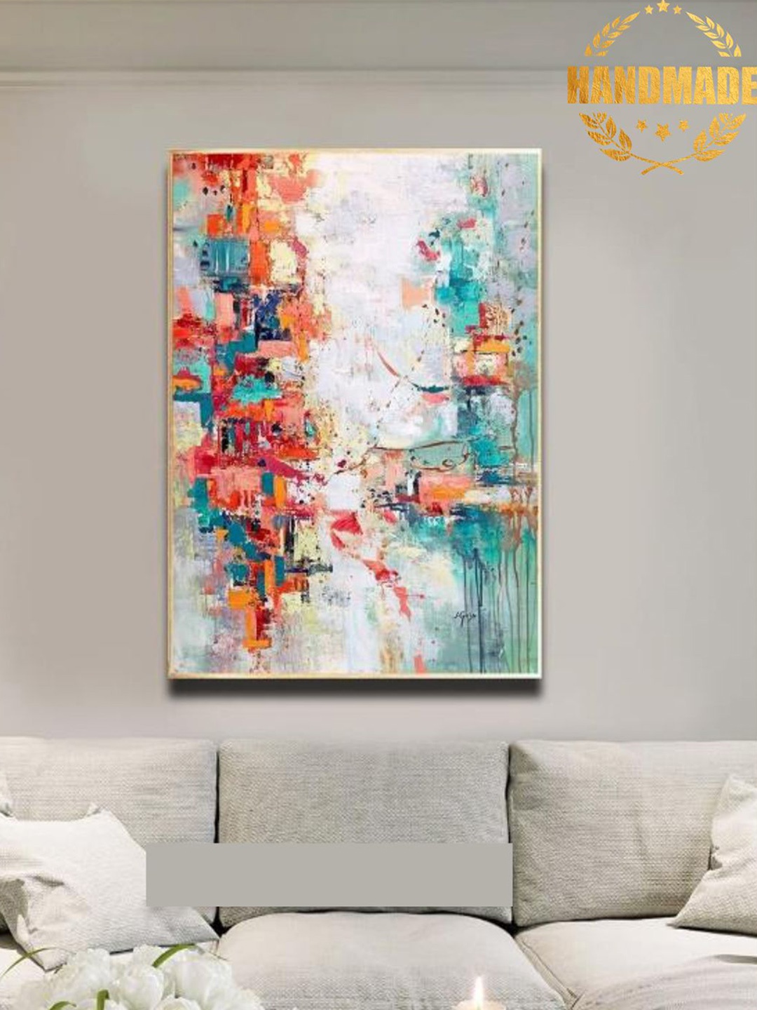 

THE HANDMADE FLAIR Orange & Red Abstract Painting Framed Wall Art