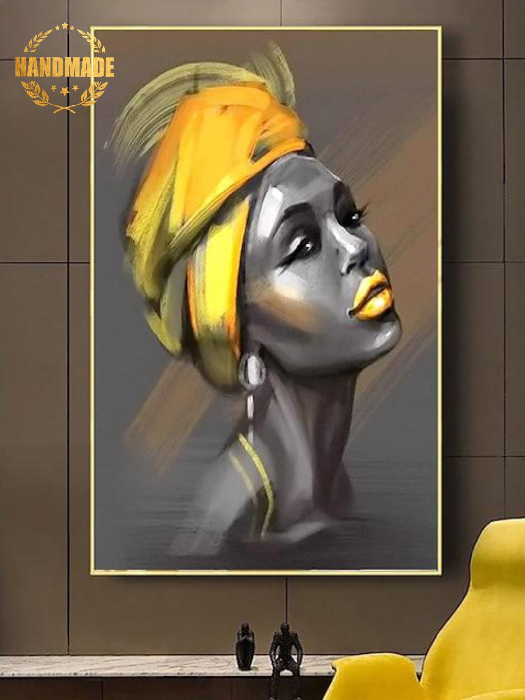 

THE HANDMADE FLAIR Black & Yellow Canvas Painting Framed Wall Art