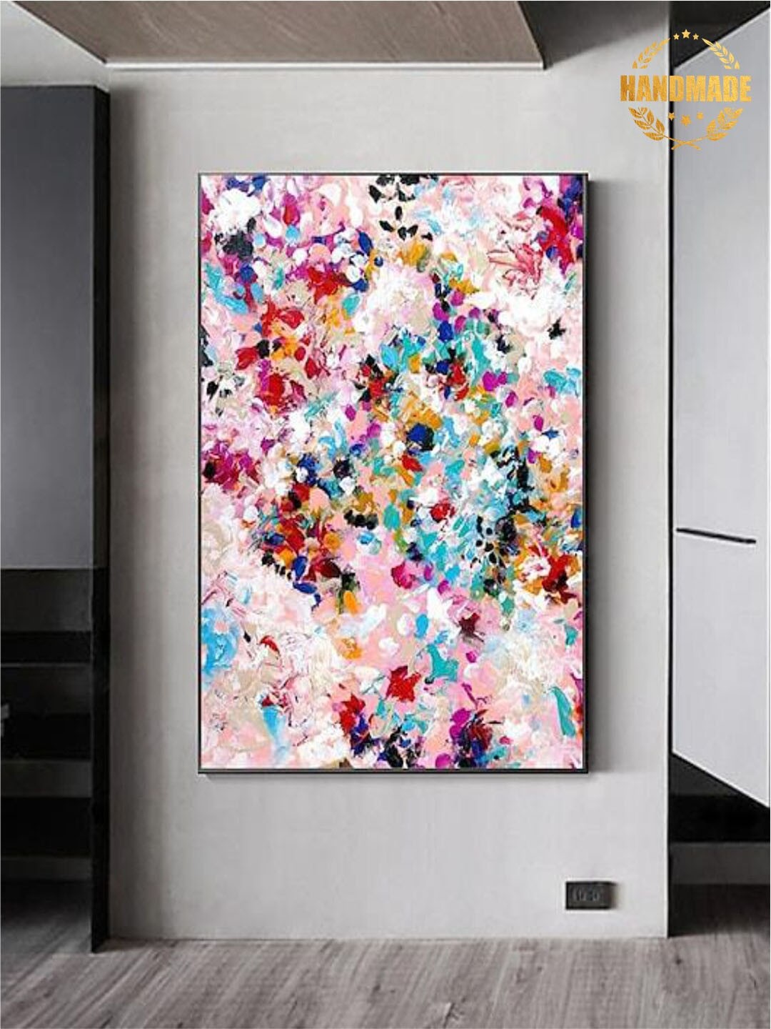 

THE HANDMADE FLAIR Pink & Blue Abstract Painting Framed Wall Art