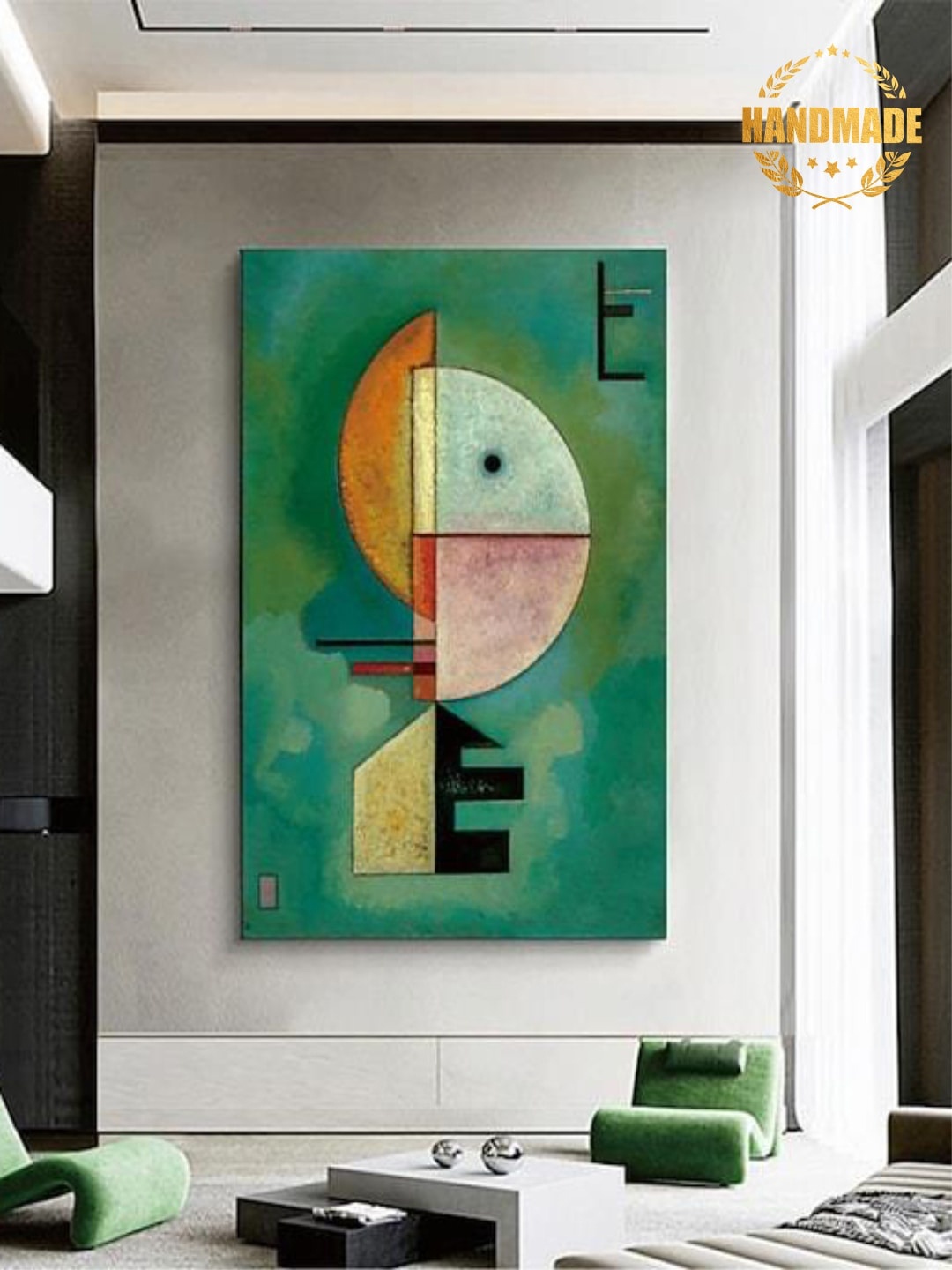 

THE HANDMADE FLAIR Green & Orange Acrylic Painting Wall Art