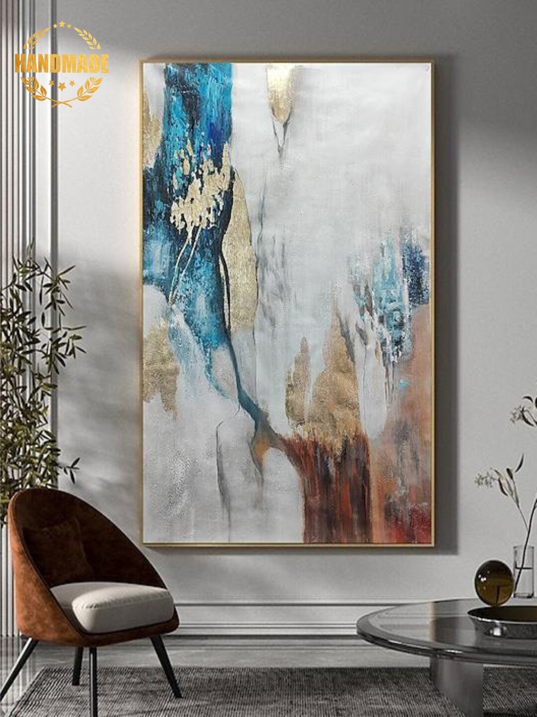 

THE HANDMADE FLAIR Blue & White Home Decor Stretched Frame Hanging Wall Painting