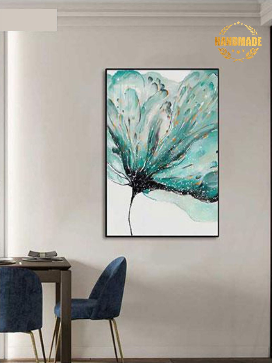 

THE HANDMADE FLAIR Green & White Abstract Floral Painting Framed Wall Art