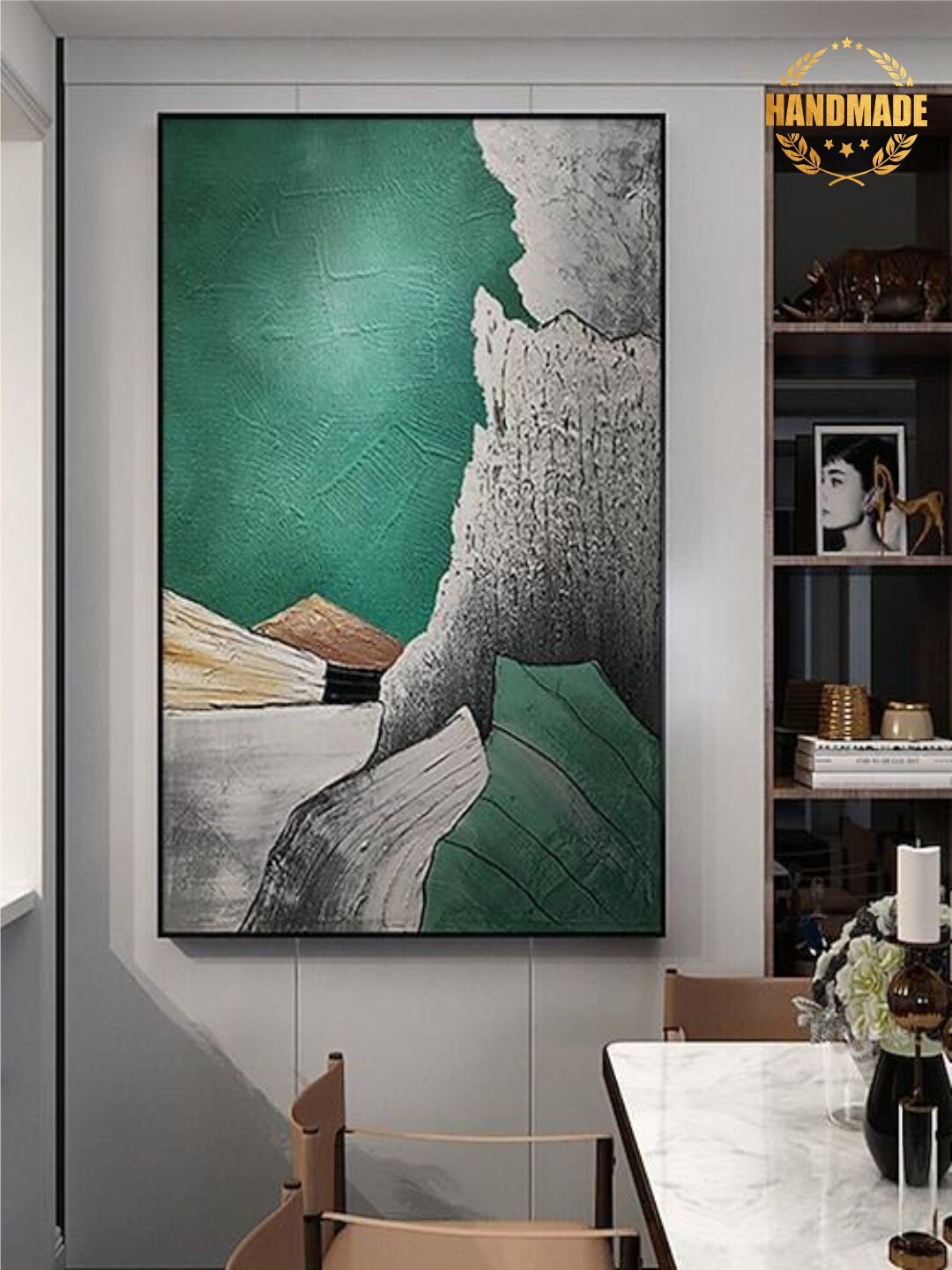 

THE HANDMADE FLAIR Green & Grey Texture Painting Framed Wall Art