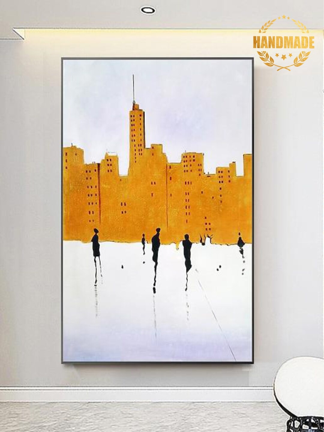 

THE HANDMADE FLAIR Orange & White Abstract Framed Wall Painting